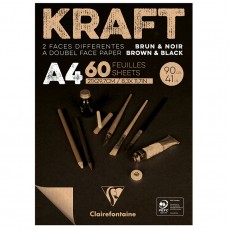 Скетчбук - блокнот 60л., А4 Clairefontaine Kraft, на склейке, верже,черный/крафт, 90г/м2