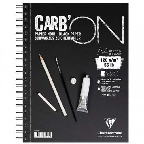 Скетчбук-тетрадь 20л., А4 Clairefontaine Carb ON, на гребне, мелкозерн., черный, 120г/м2