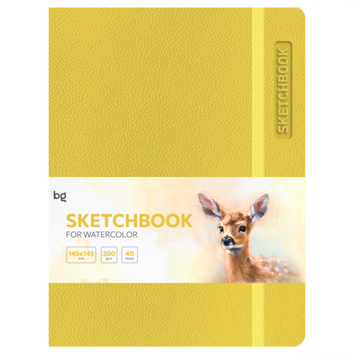Скетчбук для акварели 40л., А5 BG Bright. Yellow, кожзам, на резинке, 200г/м2