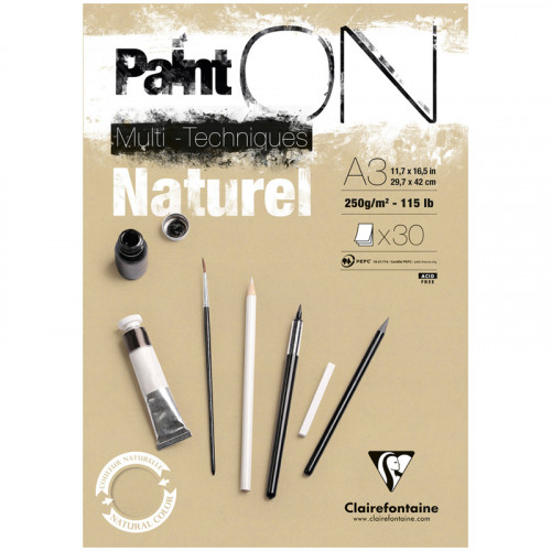 Скетчбук - альбом для смешанных техник 30л., А3, на склейке Clairefontaine Paint'ON Naturel, крафт, 250г/м2
