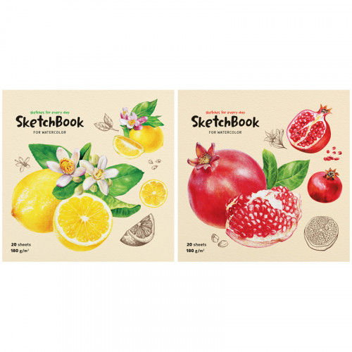 Скетчбук для акварели 20л., 190*190 ArtSpace Fruits, на склейке, 180г/м2