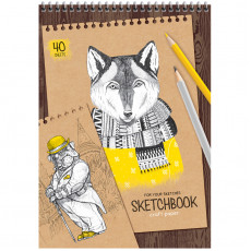 Скетчбук 40л., А4 ArtSpace Craft style, на гребне, крафт, 80г/м2