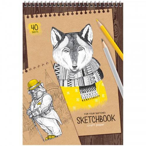 Скетчбук 40л., А4 ArtSpace Craft style, на гребне, крафт, 80г/м2