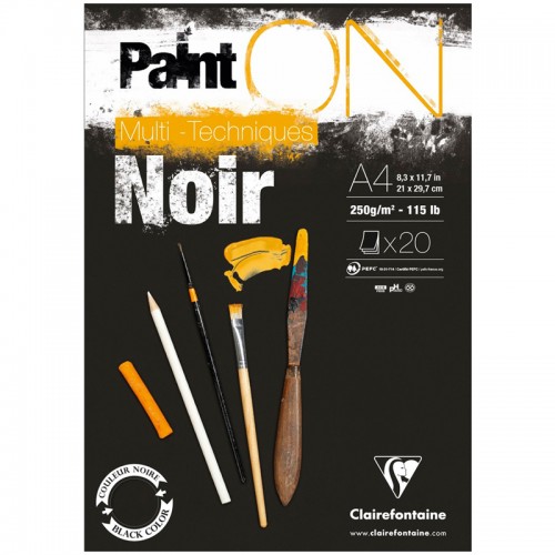 Скетчбук - альбом для смешанных техник 20л., А4 Clairefontaine Paint ON Noir, на склейке, черный, 250г/м2
