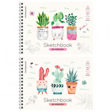 Скетчбук-блокнот для акварели 20л., А5 ArtSpace Cute plants, на гребне, 180г/м2