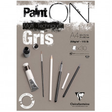 Скетчбук - альбом для смешанных техник 30л., А4, на склейке Clairefontaine Paint'ON Grey, серый, 250г/м2 Скетчбук - альбом для смешанных техник 30л., А4, на склейке Clairefontaine Paint'ON Grey, серый, 250г/м2
