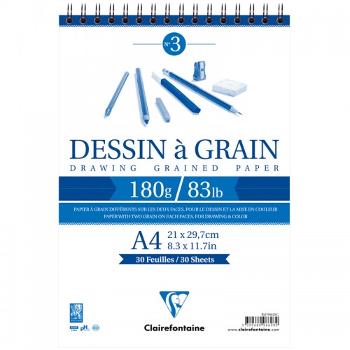Скетчбук 30л., А4 Clairefontaine Dessin a grain, на гребне, мелкозернистая, 180г/м2