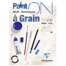 Скетчбук - альбом для смешанных техник 20л., А3 Clairefontaine Paint ON with grain, на склейке, экстра-белый, 250г/м2