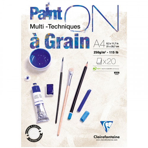 Скетчбук - альбом для смешанных техник 20л., А4 Clairefontaine Paint ON with grain, на склейке, экстра-белый, 250г/м2