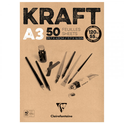 Скетчбук - блокнот 50л., А3 Clairefontaine Kraft, на склейке, верже, крафт, 120г/м2