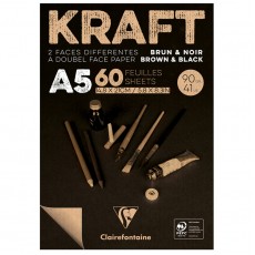 Скетчбук - блокнот 60л., А5 Clairefontaine Kraft, на склейке, верже,черный/крафт, 90г/м2