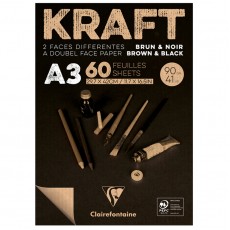 Скетчбук - блокнот 60л., А3, Clairefontaine Kraft, на склейке, верже,черный/крафт, 90г/м2
