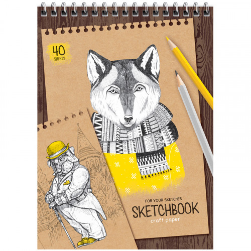 Скетчбук 40л., А5 ArtSpace Craft style, на гребне, крафт, 80г/м2