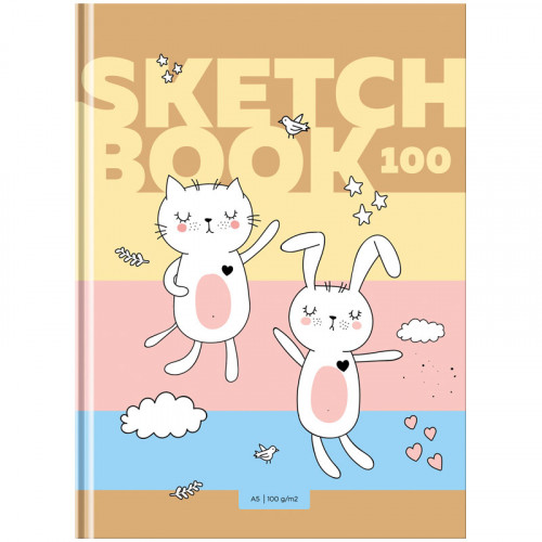 Скетчбук 100л., А5 7БЦ BG My love, матовая ламинация, выб. лак, 100г/м2