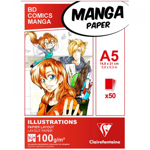 Скетчбук для маркеров 50л., А5 Clairefontaine Manga Illustrations, на склейке, 100г/м2