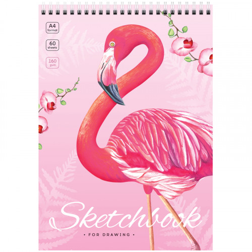 Скетчбук 60л., А4 ArtSpace Flamingos, на гребне, 160г/м2