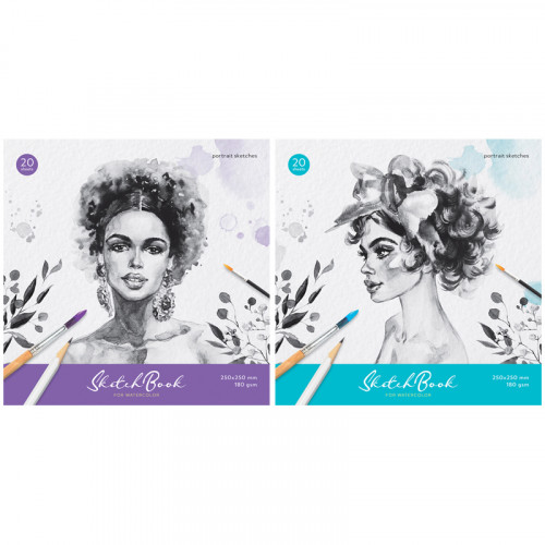 Скетчбук для акварели 20л., 250*250 ArtSpace Portrait, на склейке, 180г/м2