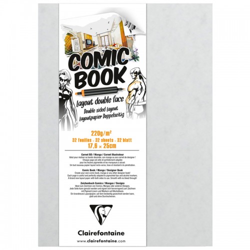 Скетчбук для маркеров 32л., 176*250 Clairefontaine Comic book, на склейке, 220г/м2