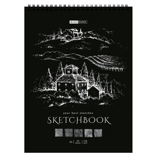 Скетчбук 20л., А5 ArtSpace Black line. House, на гребне, черный блок,120г/м2