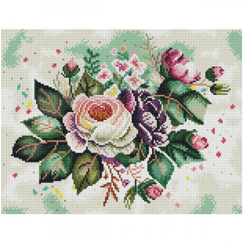 Алмазная мозаика ТРИ СОВЫ Цветочная композиция, 30*40см, холст на деревянном подрамнике, картонная коробка с пластиковой ручкой