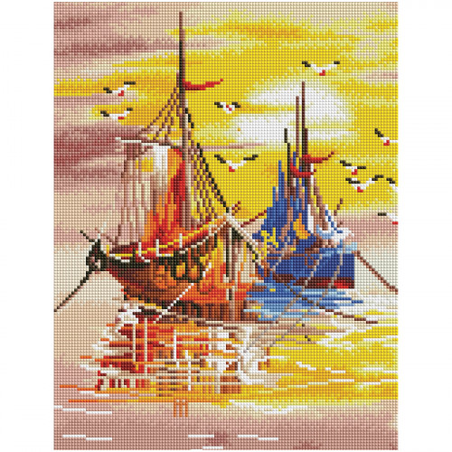 Алмазная мозаика ТРИ СОВЫ Закат на море, 30*40см, холст на деревянном подрамнике, картонная коробка с пластиковой ручкой