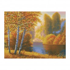 Алмазная мозаика ТРИ СОВЫ Осень, 40*50см, холст на деревянном подрамнике, картонная коробка с пластиковой ручкой