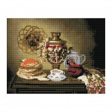 Алмазная мозаика ТРИ СОВЫ Чаепитие, 30*40см, холст на деревянном подрамнике, картонная коробка с пластиковой ручкой
