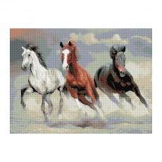 Алмазная мозаика ТРИ СОВЫ Тройка лошадей, 50*70см, холст, картонная коробка с пластиковой ручкой