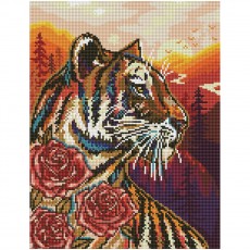 Алмазная мозаика ТРИ СОВЫ Тигр и розы, 30*40см, холст на деревянном подрамнике, картонная коробка с пластиковой ручкой
