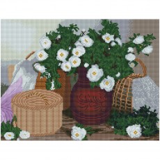 Алмазная мозаика ТРИ СОВЫ Белые цветы, 40*50см, холст на деревянном подрамнике, картонная коробка с пластиковой ручкой