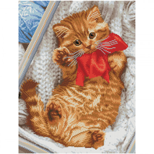 Алмазная мозаика ТРИ СОВЫ Милый котенок, 40*50см, холст на деревянном подрамнике, картонная коробка с пластиковой ручкой