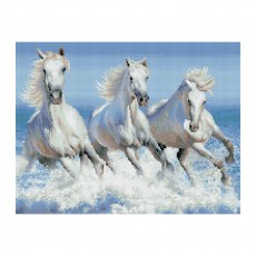 Алмазная мозаика ТРИ СОВЫ Белая тройка лошадей, 40*50см, холст на деревянном подрамнике, картонная коробка с пластиковой ручкой