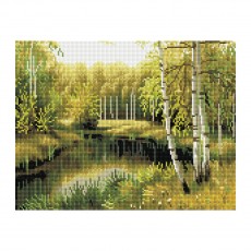 Алмазная мозаика ТРИ СОВЫ Летний пейзаж, 30*40см, холст на деревянном подрамнике, картонная коробка с пластиковой ручкой