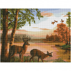 Алмазная мозаика ТРИ СОВЫ Олени в лесу, 40*50см, холст на деревянном подрамнике, картонная коробка с пластиковой ручкой