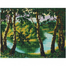 Алмазная мозаика ТРИ СОВЫ Летний пейзаж, 40*50см, холст на деревянном подрамнике, картонная коробка с пластиковой ручкой