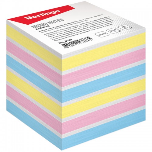 Блок для записи на склейке Berlingo Rainbow 8*8*8см, цветной, пастель