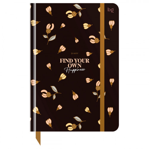 Ежедневник недатированный А5, 136л., 7БЦ BG "Flowery. Black", глянцевая ламинация, отд.фольгой