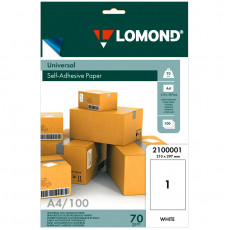 Бумага самоклеящаяся А4 100л. Lomond, белая, неделенная, 70г/м2