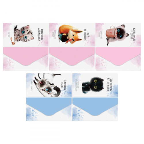 Конверт для денег MESHU "Cute kittens" 85*164мм, матовая ламинация, 5 дизайнов