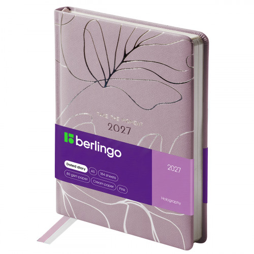 Ежедневник датированный 2027г., А5, 184л., кожзам, Berlingo "Holography", розовый