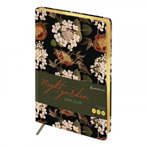 Ежедневник недатированный, А5, 136л., кожзам, Greenwich Line "Night garden. Dark olive", тон. блок