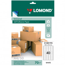 Бумага самоклеящаяся А4 50л. Lomond, белая, 40 фр. (48,5*25,4), 70г/м2 Бумага самоклеящаяся А4 50л. Lomond, белая, 40 фр. (48,5*25,4), 70г/м2
