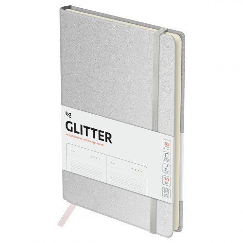 Ежедневник недатированный, А5, 136л., твердый переплет, диз. картон, BG "Glitter. White", белый, на резинке, карман