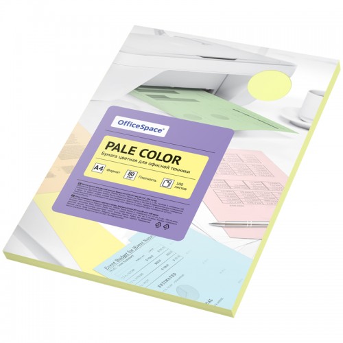 Бумага цветная OfficeSpace Pale Color, А4, 80г/м2, 100л., (желтый)