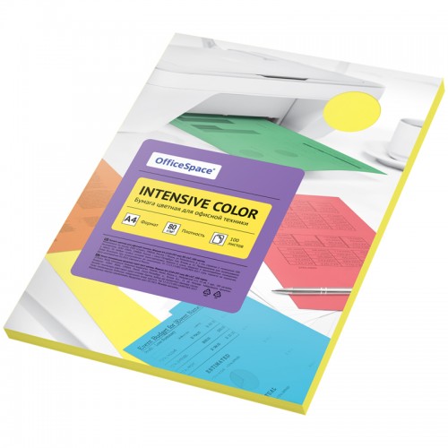 Бумага цветная OfficeSpace Intensive Color, А4, 80г/м2, 100л., (желтый)