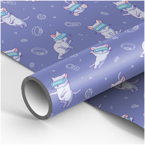 Упаковочная бумага глянц. 70*100см, MESHU Виртуальный мир котов, 80г/м2