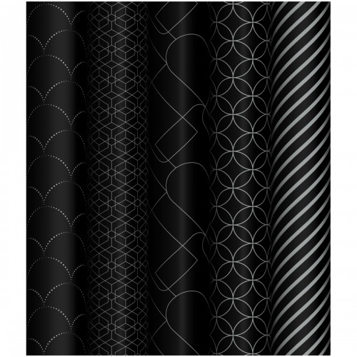 Упаковочная бумага глянц. 70*100см, MESHU Pattern on black, 80г/м2, ассорти 5 дизайнов