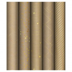 Упаковочная бумага крафт 70*100см, MESHU Golden Pattern, 80г/м2, отд. фольгой, ассорти 5 дизайнов