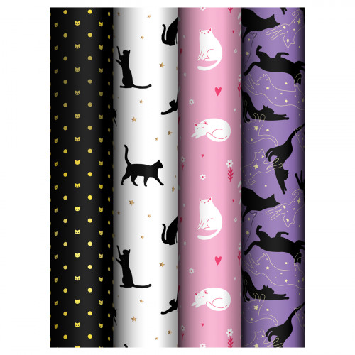 Упаковочная бумага глянц. 70*100см, MESHU Grace cats, 80 г/м2, ассорти, 4 дизайна