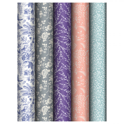 Упаковочная бумага глянц. 70*100см, MESHU Grace pattern, 80 г/м2, ассорти, 5 дизайнов